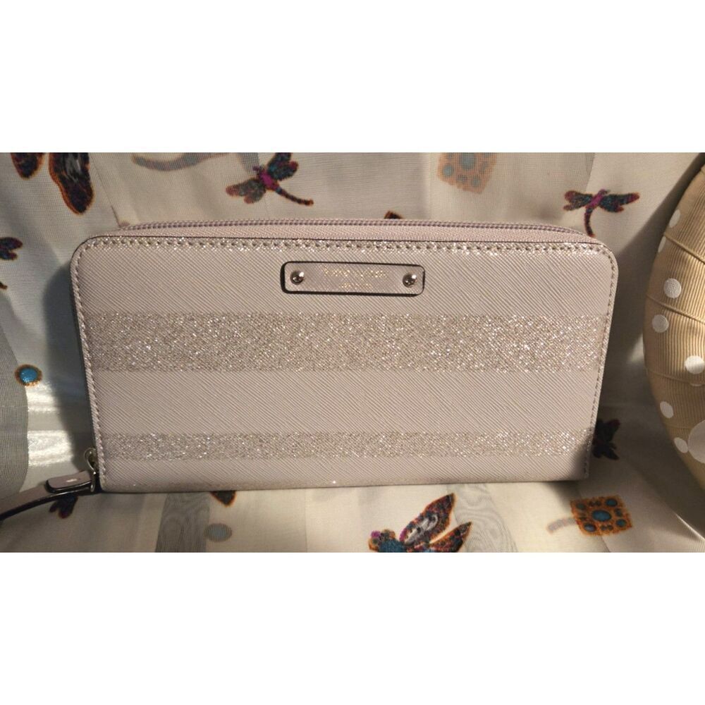 Kate Spade Haven Lane Grey & Silver Zip Around Wallet